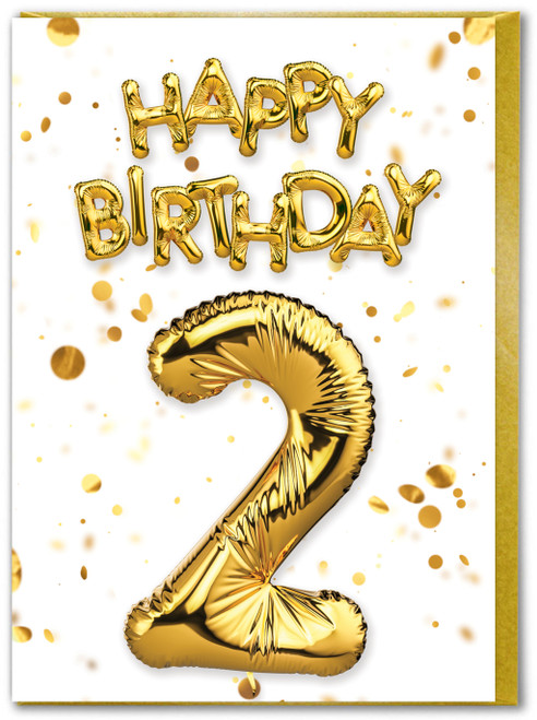 2nd Birthday Card - Age 2 Balloon Gold