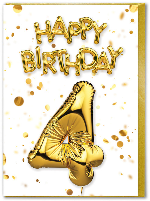 4th Birthday Card - Age 4 Balloon Gold