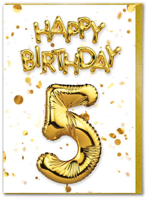 5th Birthday Card - Age 5 Balloon Gold