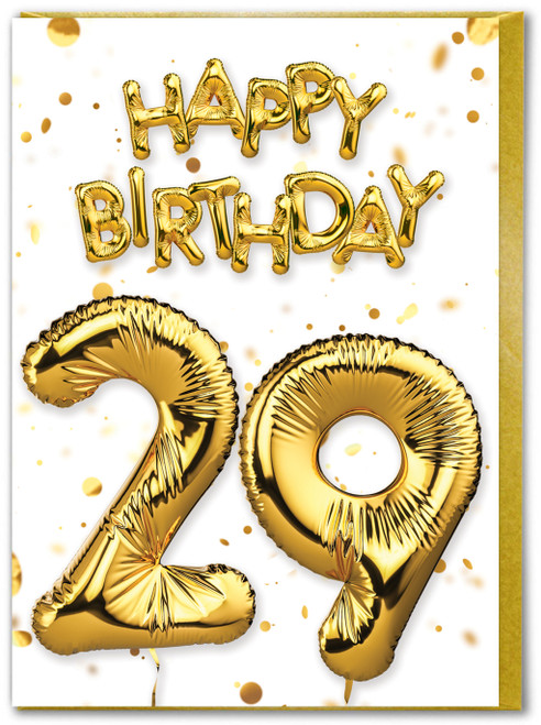 29th Birthday Card - Age 29 Balloon Gold