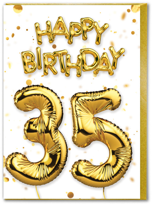35th Birthday Card - Age 35 Balloon Gold