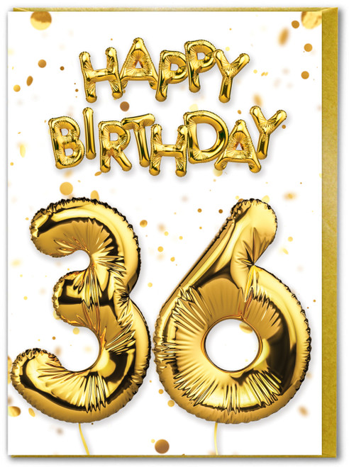 36th Birthday Card - Age 36 Balloon Gold