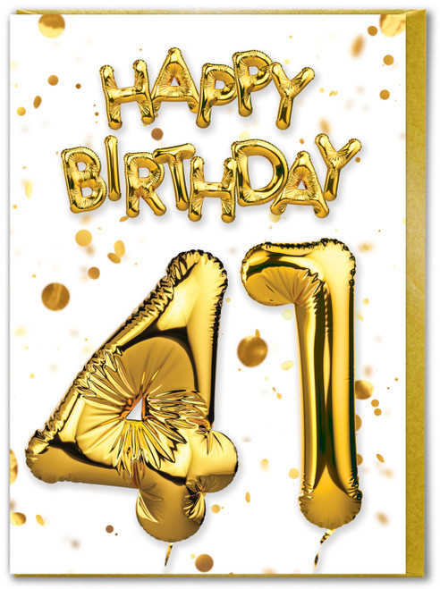 41st Birthday Card - Age 41 Balloon Gold