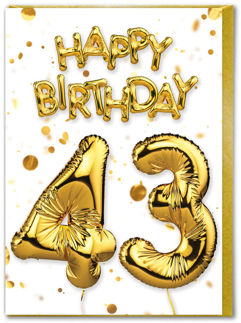 43rd Birthday Card - Age 43 Balloon Gold