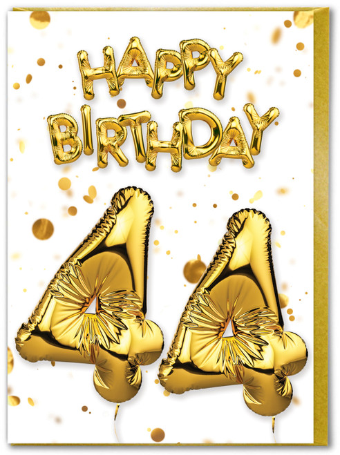 44th Birthday Card - Age 44 Balloon Gold
