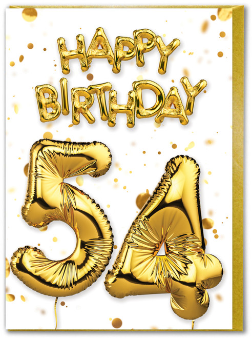 54th Birthday Card - Age 54 Balloon Gold