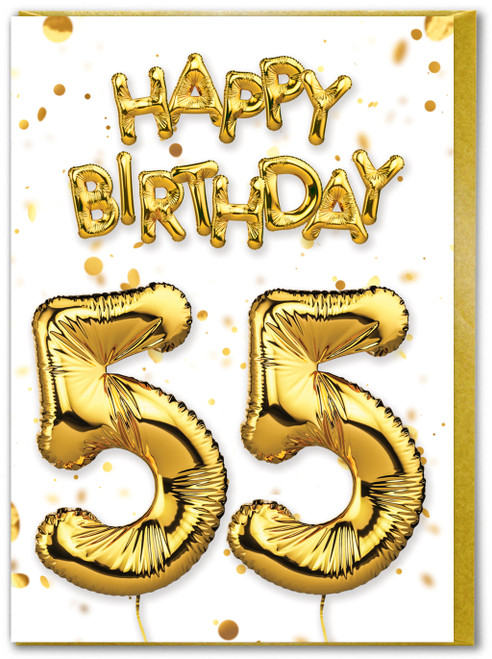 55th Birthday Card - Age 55 Balloon Gold