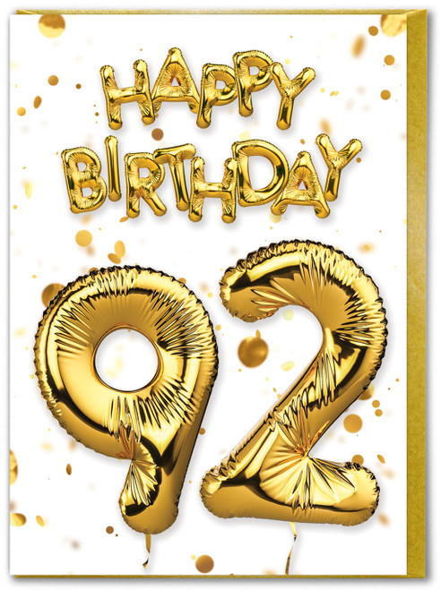 92nd Birthday Card - Age 92 Balloon Gold