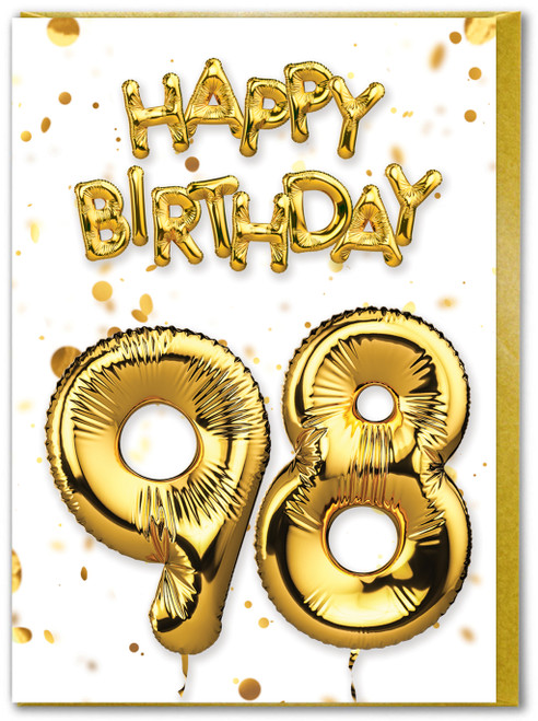 98th Birthday Card - Age 98 Balloon Gold