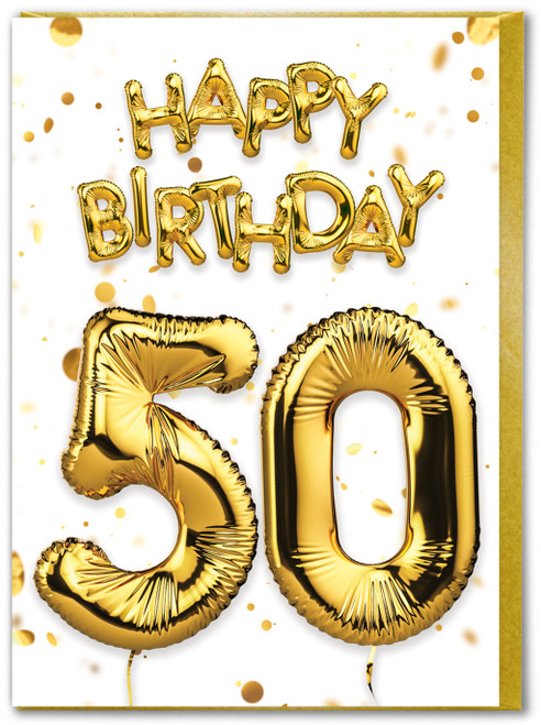 50th Birthday Card - Age 50 Balloon Gold