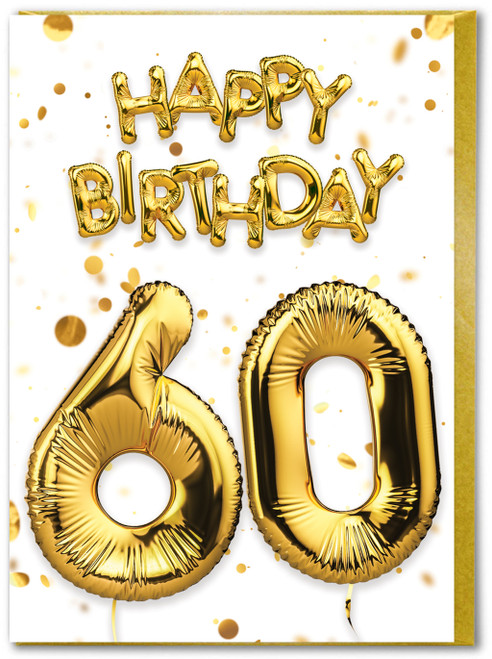 60th Birthday Card - Age 60 Balloon Gold