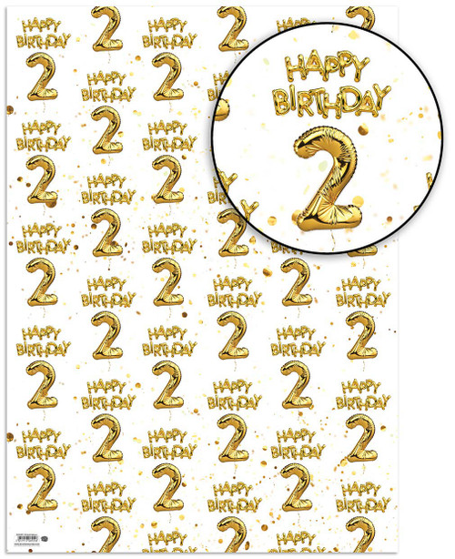 Age Gift Wrap - 2nd Birthday Wrapping Paper White & Gold Foil Effect