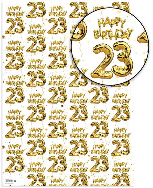 Age Gift Wrap - 23rd Birthday Wrapping Paper White & Gold Foil Effect