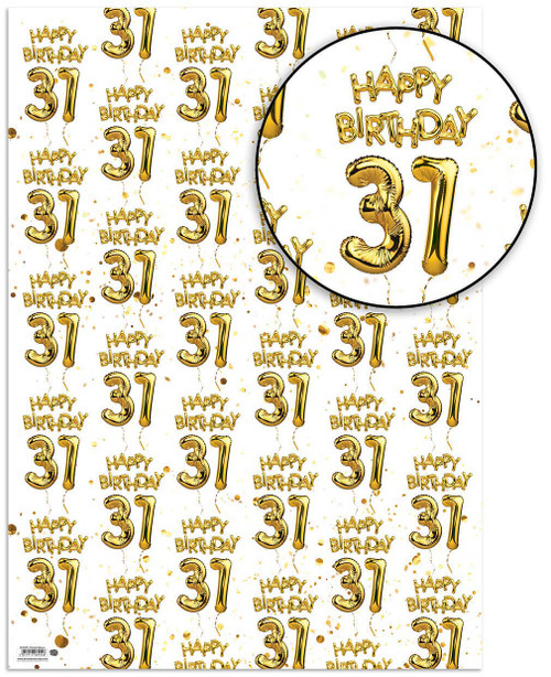 Age Gift Wrap - 31st Birthday Wrapping Paper White & Gold Foil Effect