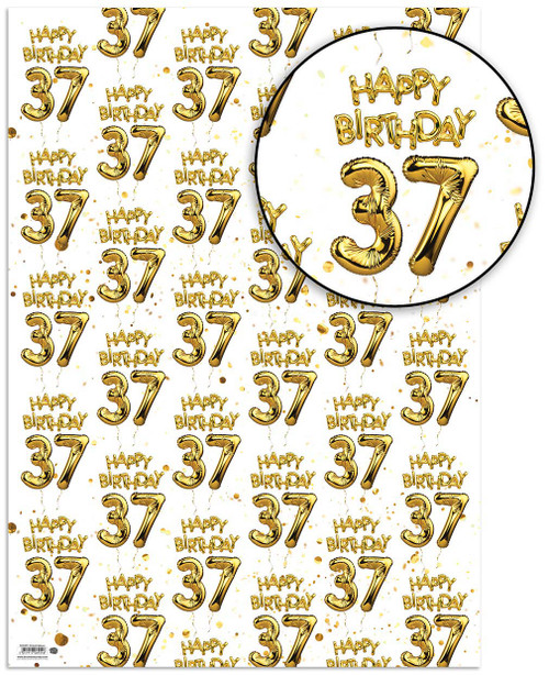 Age Gift Wrap - 37th Birthday Wrapping Paper White & Gold Foil Effect