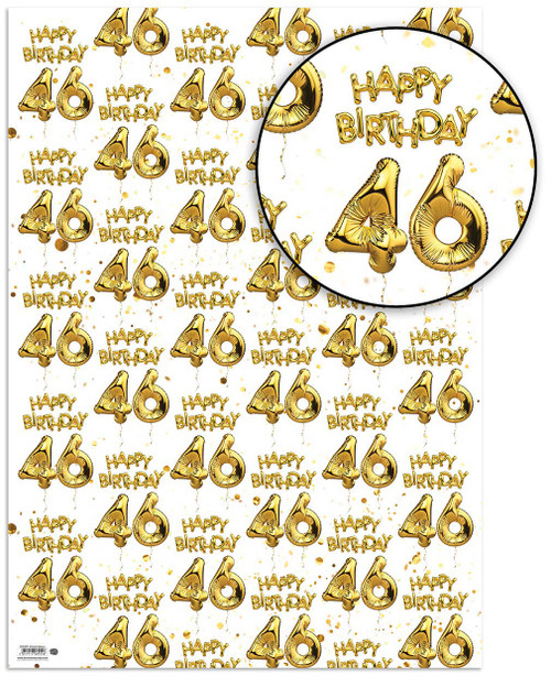 Age Gift Wrap - 46th Birthday Wrapping Paper White & Gold Foil Effect