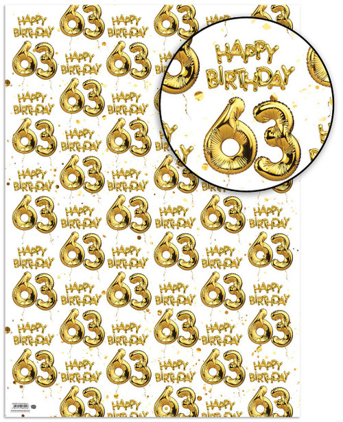 Age Gift Wrap - 63rd Birthday Wrapping Paper White & Gold Foil Effect