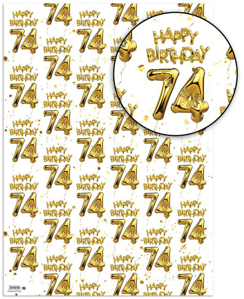 Age Gift Wrap - 74th Birthday Wrapping Paper White & Gold Foil Effect