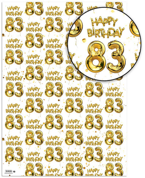Age Gift Wrap - 83rd Birthday Wrapping Paper White & Gold Foil Effect