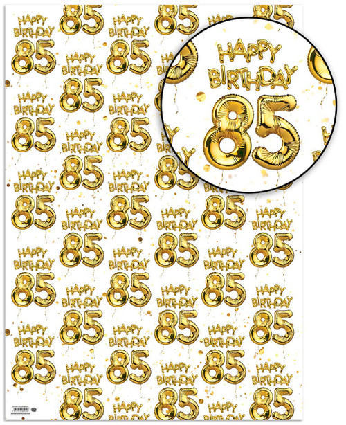 Age Gift Wrap - 85th Birthday Wrapping Paper White & Gold Foil Effect