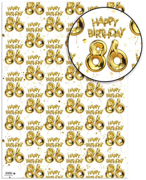 Age Gift Wrap - 86th Birthday Wrapping Paper White & Gold Foil Effect