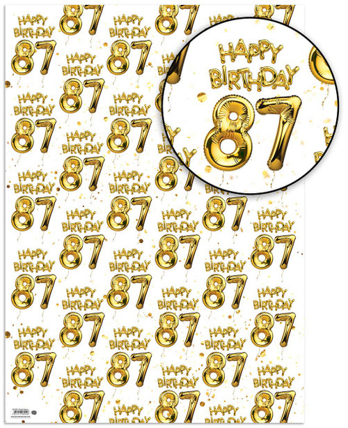 Age Gift Wrap - 87th Birthday Wrapping Paper White & Gold Foil Effect