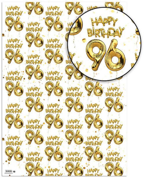 Age Gift Wrap - 96th Birthday Wrapping Paper White & Gold Foil Effect