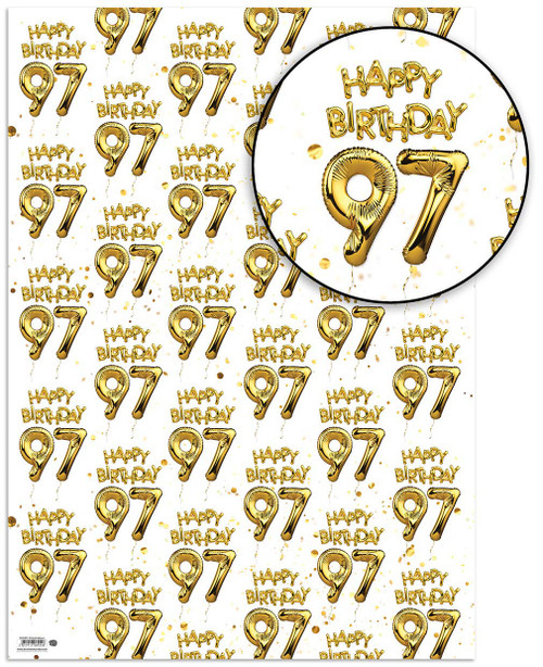 Age Gift Wrap - 97th Birthday Wrapping Paper White & Gold Foil Effect