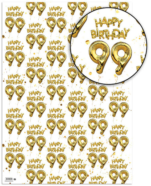 Age Gift Wrap - 99th Birthday Wrapping Paper White & Gold Foil Effect
