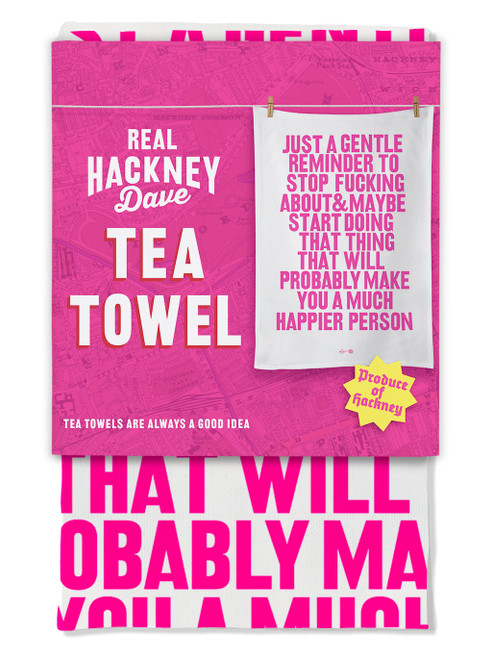 Rude Gift - Gentle Reminder (Pink) Tea Towel By Real Hackney Dave