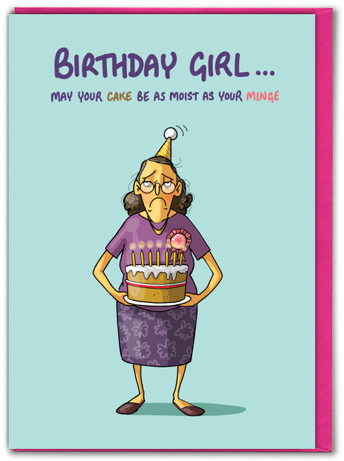 Rude Birthday Card - Moist Cake By Bryony Walters