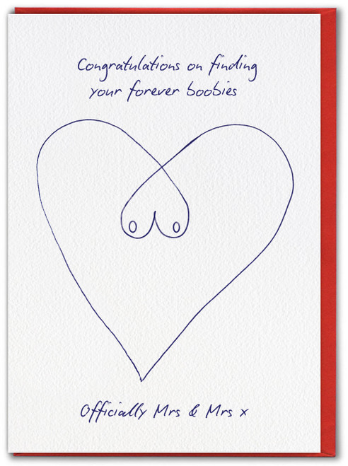 Funny Wedding Day Card Mrs & Mrs Forever Boobies