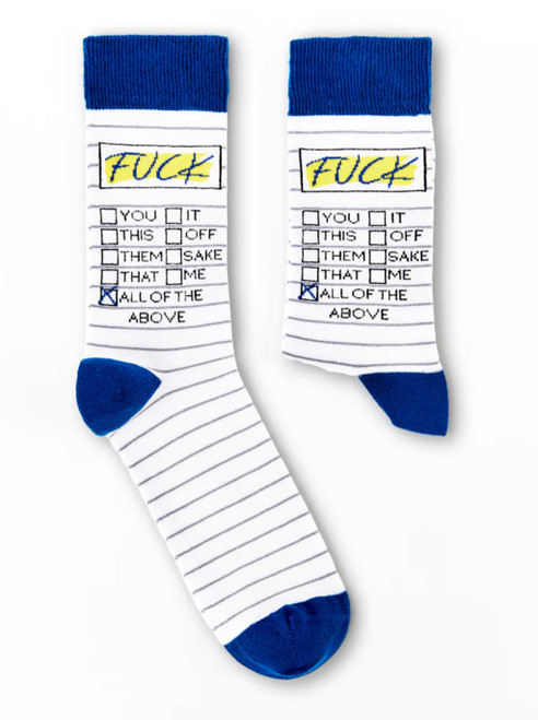 Rude Gift For Him or Her - Fuck Tick List Socks By Urban Eccentric