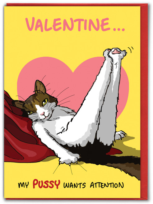 Rude Valentines Card Pussy Wants Attention By Bryony Walters