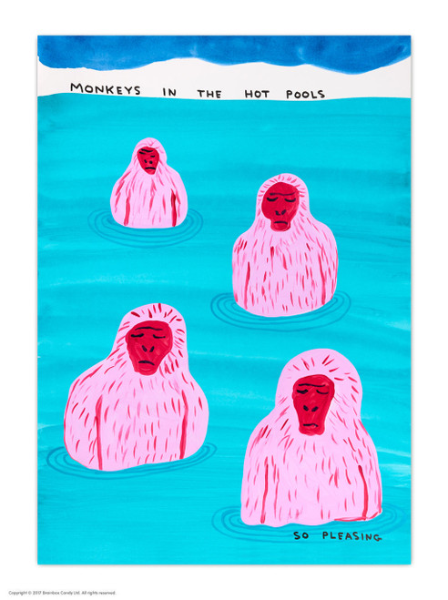 Funny Monkeys In The Hot Pool Postcard By David Shrigley