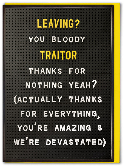 Funny Leaving Bloody Traitor Card By Brainbox Candy