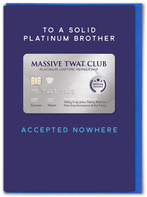 Rude 3D Brother Birthday Card - Massive Twat Club By Brainbox Candy