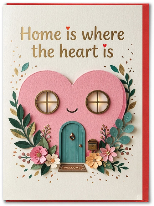 Cute (Gold Foiled) Where The Heart Is New Home Card By Brainbox Candy