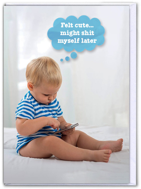 Funny New Baby Boy Felt Cute LARGE Card For Work / Office By Brainbox Candy