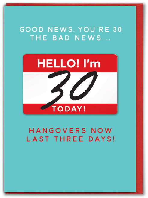 Funny 30th Birthday Card (3D) - Hangovers By Brainbox Candy