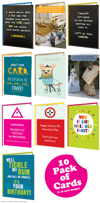 Funny Card Pack - 10 Mixed Birthday Designs Multipack
