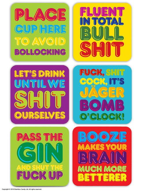 Rude Pack of 6 Funny Coasters By Brainbox Candy