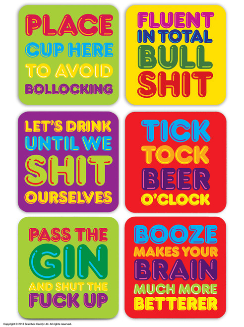 Rude Pack of 6 Funny Coasters By Brainbox Candy