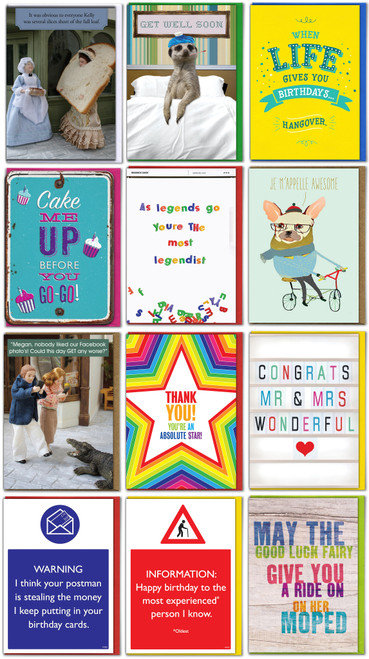 Funny Card Pack Of 12 Mixed Design Birthday Cards