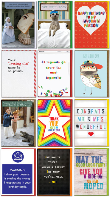 Funny Pack Of 12 Mixed Design Cards By Brainbox Candy