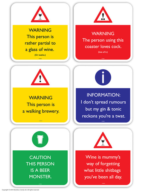 Funny Pack of 6 Rude Warning Coasters (Set 2)