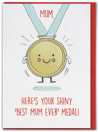 Cute Birthday/Mother's Day Card Best Mum Ever Medal By Brainbox