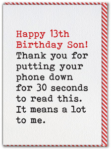 Funny Son 13th Birthday Card From Me By Brainbox Candy