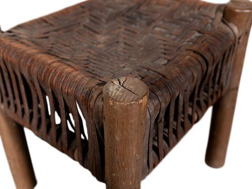 ANTIQUE WOVEN LEATHER STOOL - REVIVAL HOME