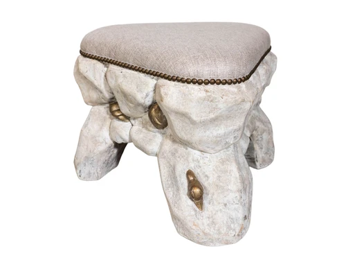 VINTAGE REGENCY CARVED WHITE STOOL I